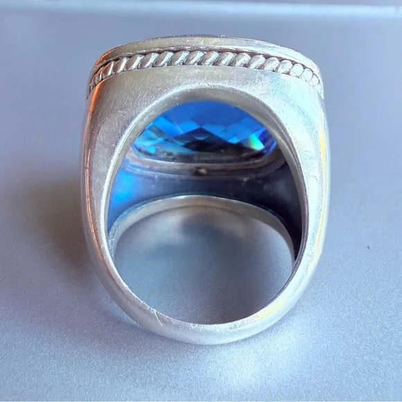 David Yurman Albion Ring 20mm Blue Topaz and Diamonds in Sterling Silver - Picture 6 of 10